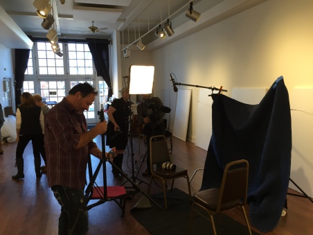 Production Crew preparing for Heintz family interviews at the Firehouse Art Gallery hanging day. Copyright IMITATING LIFE 2015
